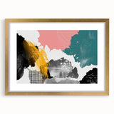 Abstract strokes and lines design wall art collection featuring a gold-framed mat. The artwork showcases a modern aesthetic with vibrant colors, perfect for contemporary home decor.