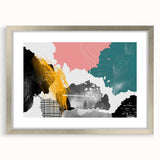 Abstract wall art featuring dynamic strokes and lines in a silver frame with a mat, showcasing a modern design ideal for contemporary home decor.