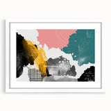 Abstract wall art featuring dynamic strokes and lines in muted colors, framed with a white mat, showcasing modern design aesthetics for contemporary decor.