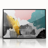 Framed abstract wall art featuring dynamic strokes and lines in a modern design, presented with a sleek black frame, perfect for contemporary decor.