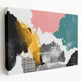 Abstract canvas wall art showcasing dynamic strokes and lines in vibrant colors, featuring a side view of the stretched design ideal for modern home decor.