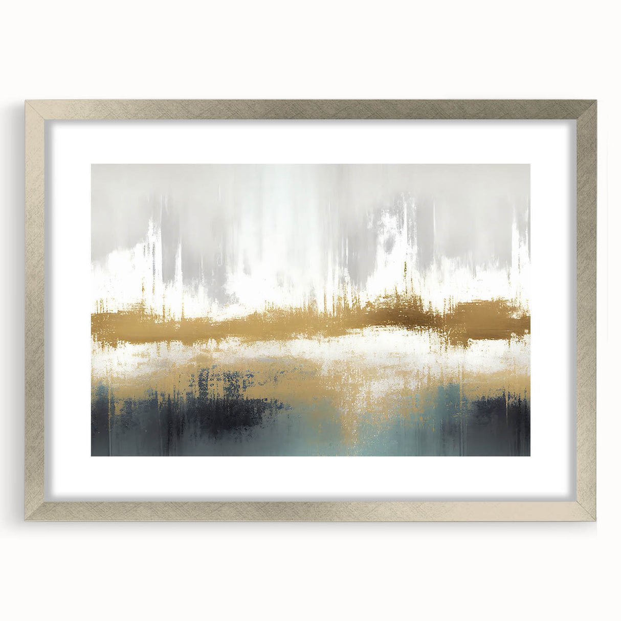 Abstract wall art featuring a design of colorful strokes and lines within a silver frame, showcasing a modern aesthetic perfect for enhancing contemporary interiors.