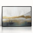 Framed acrylic wall art displaying an abstract design with colorful strokes and lines, featuring a sleek black frame, ideal for modern home decor or office aesthetics.