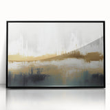 Framed acrylic wall art displaying an abstract design with colorful strokes and lines, featuring a sleek black frame, ideal for modern home decor or office aesthetics.