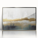 Framed abstract wall art featuring a dynamic design of strokes and lines in vibrant colors, set in a sleek silver frame, ideal for modern decor.