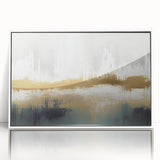 Framed wall art featuring an abstract design with colorful strokes and lines, set against a white background, perfect for modern home decor.