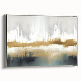 Framed wall art featuring an abstract design of colorful strokes and lines, highlighted with silver accents, showcasing a modern aesthetic ideal for contemporary decor.