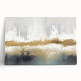 Abstract wall art featuring vibrant strokes and lines in shades of blue, orange, and yellow, displayed on a stretched canvas with a contemporary design, perfect for modern home decor.