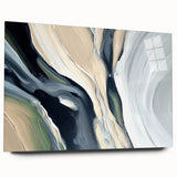 Abstract wall art featuring vibrant strokes and lines in a modern design, displayed in a sleek acrylic glass frame showcasing its colorful details and artistic depth.