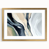 Abstract strokes and lines design wall art framed in gold, featuring a contemporary aesthetic with a white mat, perfect for modern home decor.