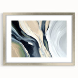 Abstract wall art featuring vibrant strokes and lines in a silver frame with a mat, showcasing a modern design ideal for contemporary decor and home styling.