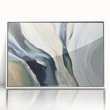 Framed wall art featuring an abstract design with colorful strokes and lines in vibrant hues, set against a sleek white background, perfect for contemporary decor.