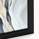 Close-up of a framed canvas print showcasing an abstract design of colorful strokes and lines, ideal for modern home decor and artistic interiors.