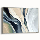 Framed canvas wall art showcasing an abstract design with elegant silver strokes and lines, exuding modern sophistication, ideal for enhancing contemporary interiors.