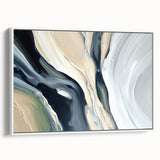 Framed canvas wall art showcasing an abstract design of colorful strokes and lines, featuring a white background, ideal for modern home decor.