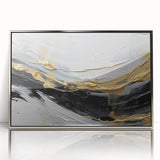 Framed acrylic wall art depicting an abstract design with strokes and lines in silver, showcasing modern aesthetics perfect for contemporary decor. Ideal for enhancing living spaces with its sleek and elegant appearance.