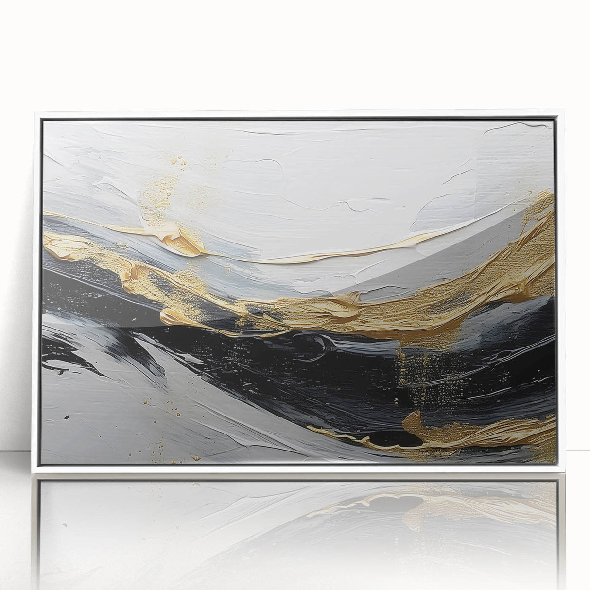 Framed wall art featuring an abstract design of colorful strokes and lines in a modern white frame, perfect for contemporary home decor. Ideal for adding a vibrant touch to living spaces or offices.