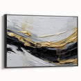 Framed canvas wall art showcasing an abstract design of colorful strokes and lines, presented in a sleek black frame, ideal for modern home decor.