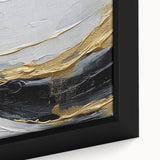 Close-up of a framed canvas wall art piece showcasing an abstract design featuring colorful strokes and lines, enhancing modern interior decor. Ideal for art enthusiasts seeking vibrant, contemporary aesthetics in their living spaces.