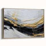 Framed canvas wall art showcasing an abstract design with gold strokes and lines, exuding elegance and modernity, ideal for contemporary home decor.