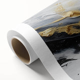 Abstract wall art print showcasing vibrant strokes and lines in shades of blue, gold, and white, perfect for modern decor and artistic touch in any space.