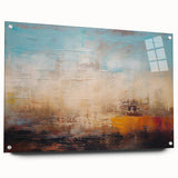 Abstract wall art featuring vibrant strokes and lines in a modern design, displayed in an acrylic glass frame with pins, perfect for contemporary decor.