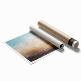 Abstract wall art print showcasing vibrant strokes and lines in shades of blue, orange, and yellow, designed to enhance modern decor and creativity, rolled in protective packaging.