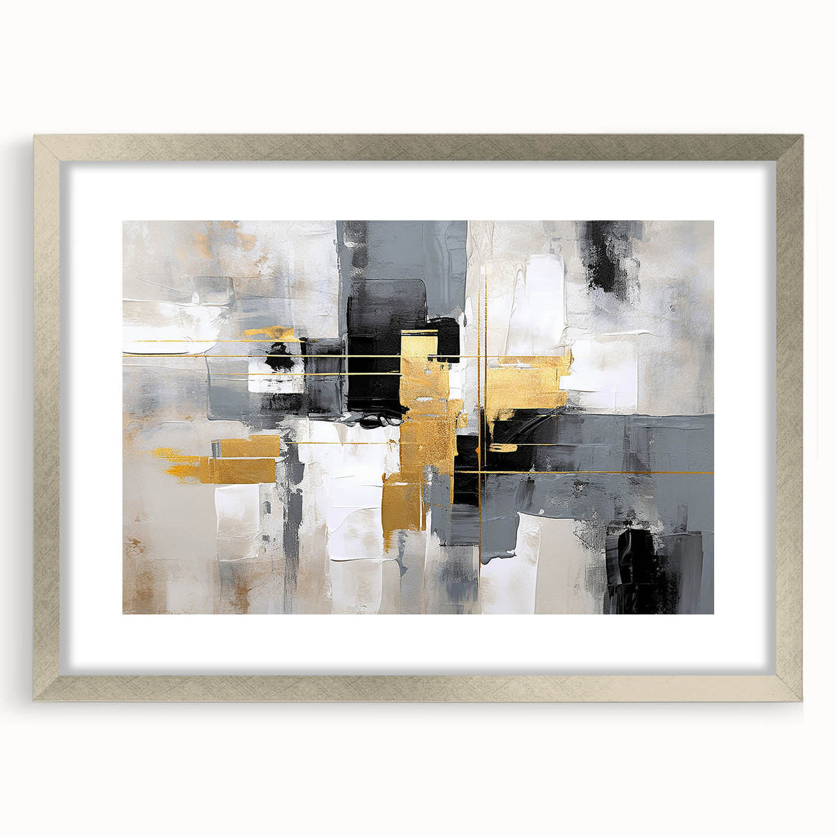 Abstract strokes and lines design wall art in a sleek silver frame, featuring a modern aesthetic that complements contemporary decor, ideal for living spaces.