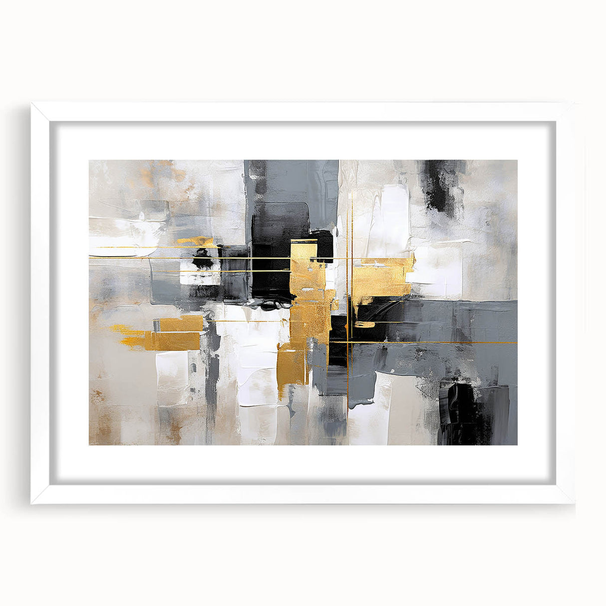 Abstract wall art featuring colorful strokes and lines in a modern design, framed with a white mat, ideal for contemporary home decor. This artwork adds a vibrant touch to any room and enhances aesthetic appeal.