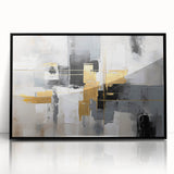 Framed wall art displaying an abstract design of colorful strokes and lines in a modern style, featuring a sleek black frame, perfect for contemporary decor.