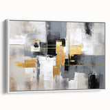 Framed canvas wall art showcasing an abstract design with colorful strokes and lines on a white background, viewed from the side, enhancing modern decor.