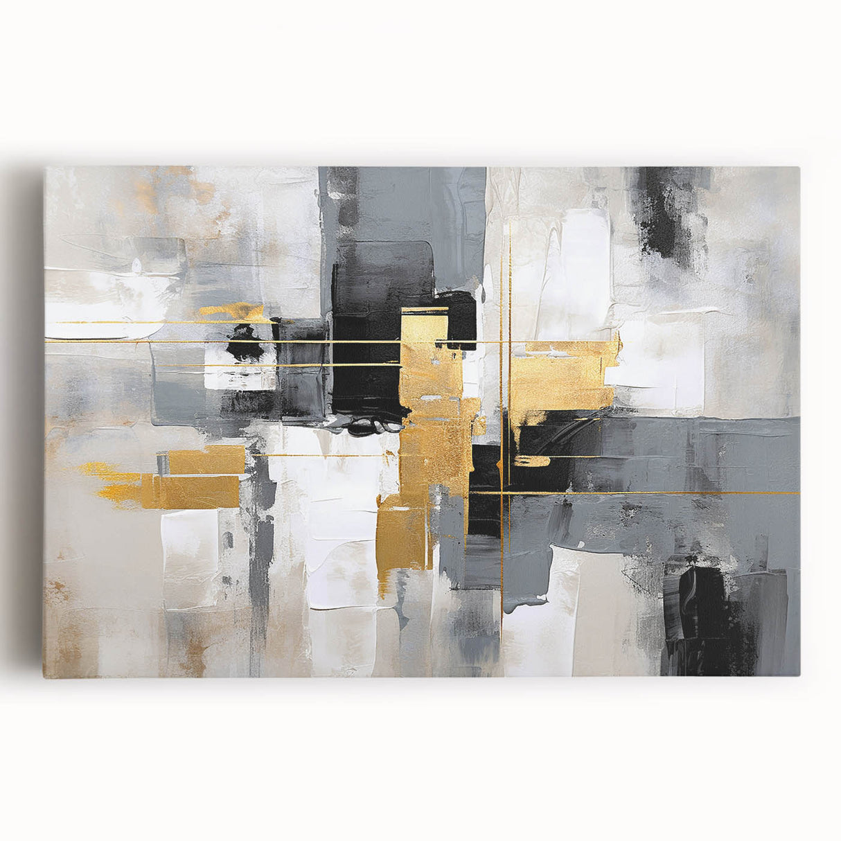 Abstract canvas wall art featuring dynamic strokes and lines in vibrant colors, perfect for modern decor. This stretched piece enhances any contemporary space with its eye-catching design.