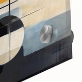 Abstract wall art featuring vibrant strokes and lines in shades of blue, orange, and gold, showcasing a modern design suitable for contemporary decor.