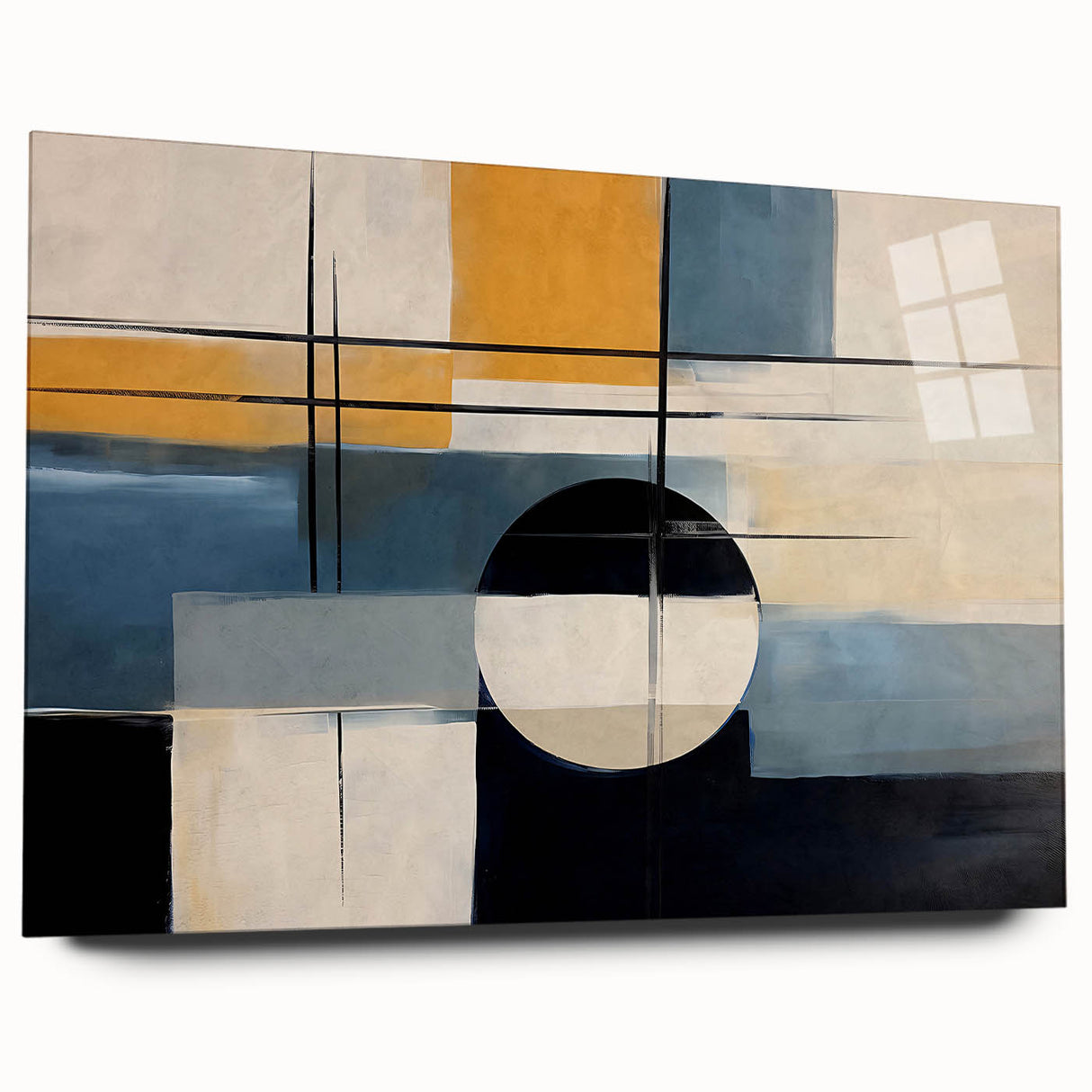 Abstract strokes and lines design wall art piece displayed from the side, showcasing vivid colors and a modern aesthetic, perfect for contemporary home decor.