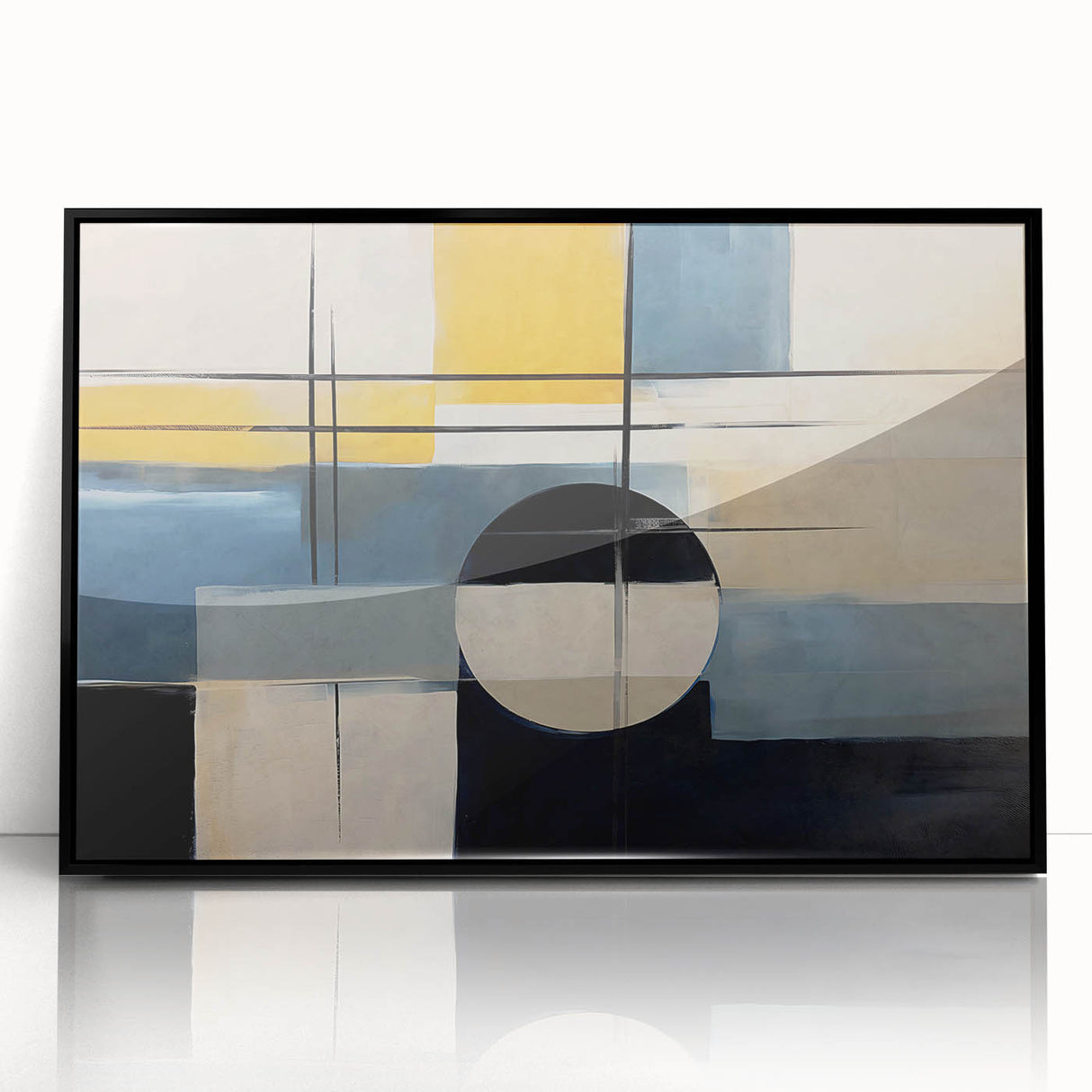 Framed acrylic wall art featuring an abstract strokes and lines design in black and white, perfect for modern home decor, adding a touch of elegance.