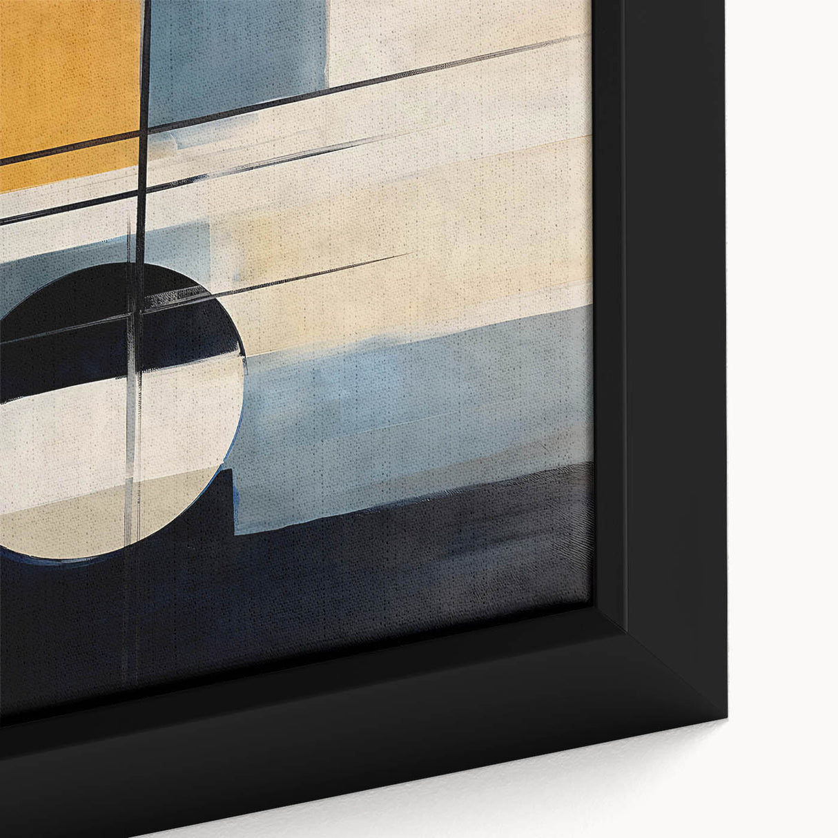 Close-up of a framed canvas featuring an abstract strokes and lines design in vibrant colors, showcasing intricate textures ideal for modern wall decor.