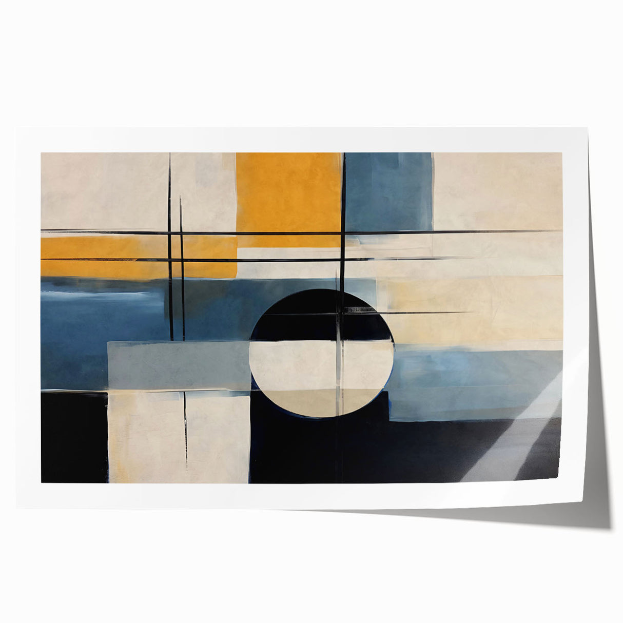 Abstract strokes and lines design in muted earth tones creates a modern wall art piece, rolled for easy display and shipping, showcasing contemporary art style.