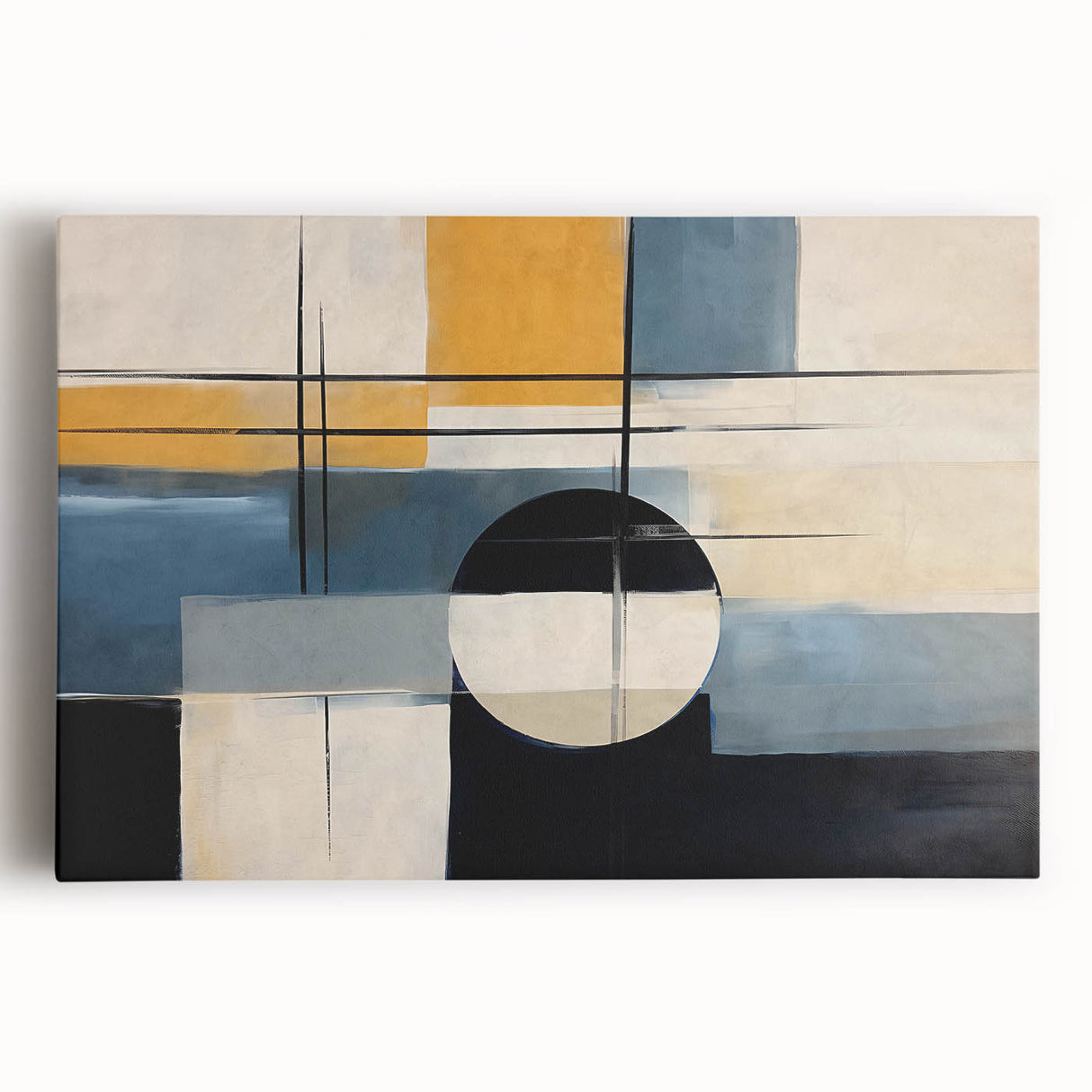 Colorful abstract strokes and lines create a modern wall art design on stretched canvas, perfect for contemporary home decor and artistic expression.