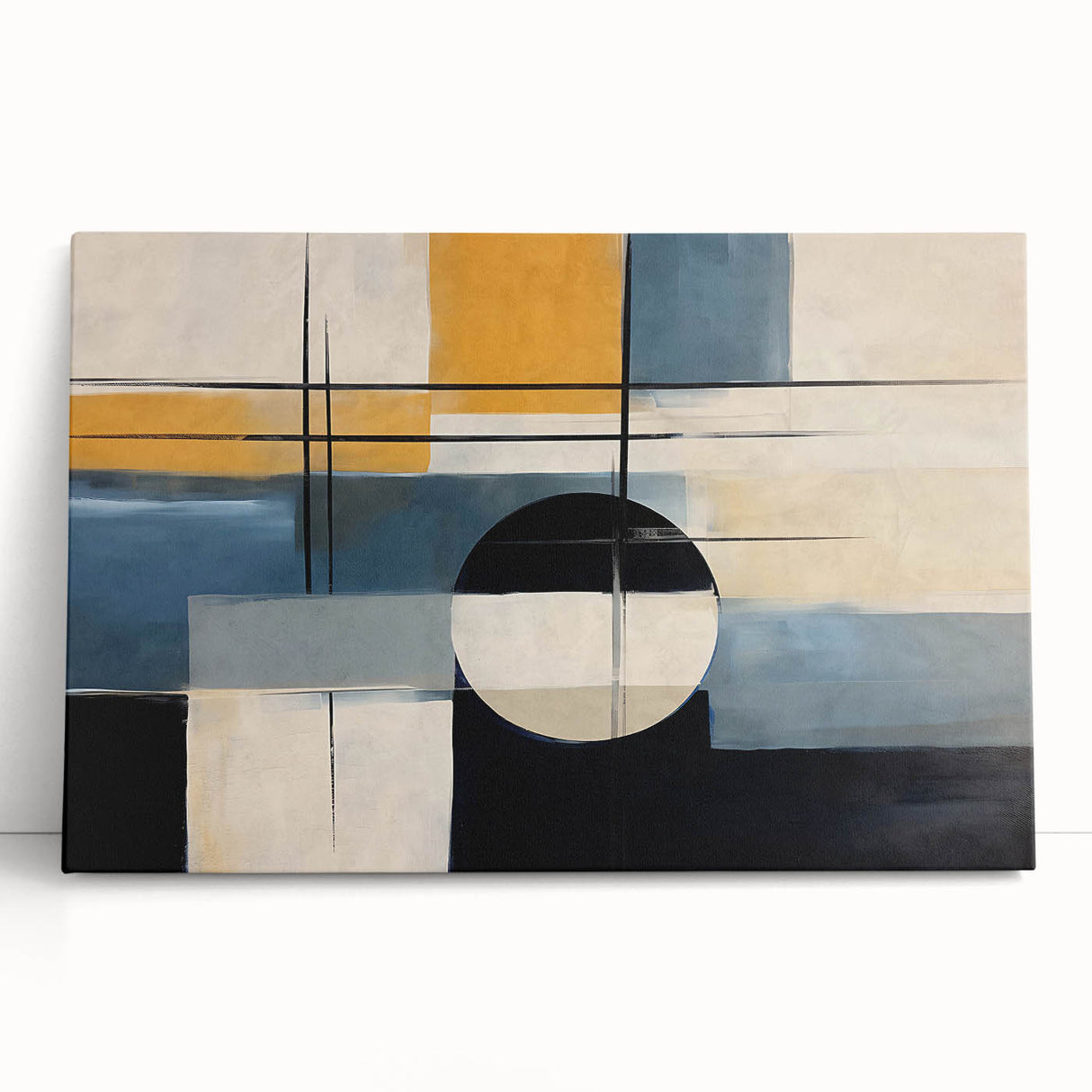 Abstract strokes and lines design on a stretched canvas, showcasing vibrant colors and modern artistry, perfect for contemporary home decor.
