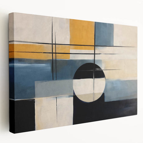 Abstract canvas wall art showcasing vibrant strokes and lines in shades of blue, yellow, and pink, designed to enhance modern interior decor and create a lively atmosphere.