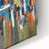 Close-up of an abstract strokes and lines wall art design, showcasing vibrant colors and intricate patterns on acrylic glass, perfect for modern decor.