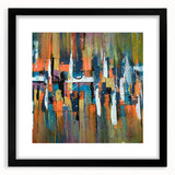 Abstract wall art featuring intricate strokes and lines in a modern design, presented in a sleek black frame with a mat, enhancing contemporary decor aesthetics.