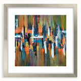 Abstract strokes and lines design framed wall art in silver, showcasing a modern aesthetic. The piece features a mat for added depth, ideal for contemporary decor.