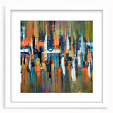 Abstract strokes and lines design wall art in a sleek white frame with matting, showcasing modern minimalist style ideal for contemporary decor.