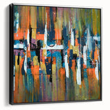 Framed canvas wall art showcasing an abstract design with dynamic strokes and lines in black, perfect for modern decor, viewed from the side.