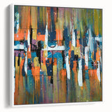 Framed canvas wall art showcasing an abstract design of colorful strokes and lines, set against a white background. The piece highlights modern artistic flair, perfect for contemporary home decor.