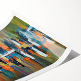 Abstract wall art print showcasing vibrant strokes and lines in bold colors, perfect for modern home decor, rolled and ready for framing.