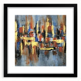 Abstract wall art featuring dynamic strokes and lines in a modern design, framed with a sleek black mat, enhancing contemporary decor aesthetics. Ideal for stylish interior spaces.