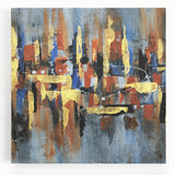 Abstract strokes and lines design in vibrant colors on stretched canvas, showcasing a modern art collection piece perfect for contemporary home décor.