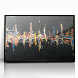 Framed wall art featuring an abstract design of colorful strokes and lines in a sleek black frame. Perfect for modern decor, adding vibrant energy to any space.